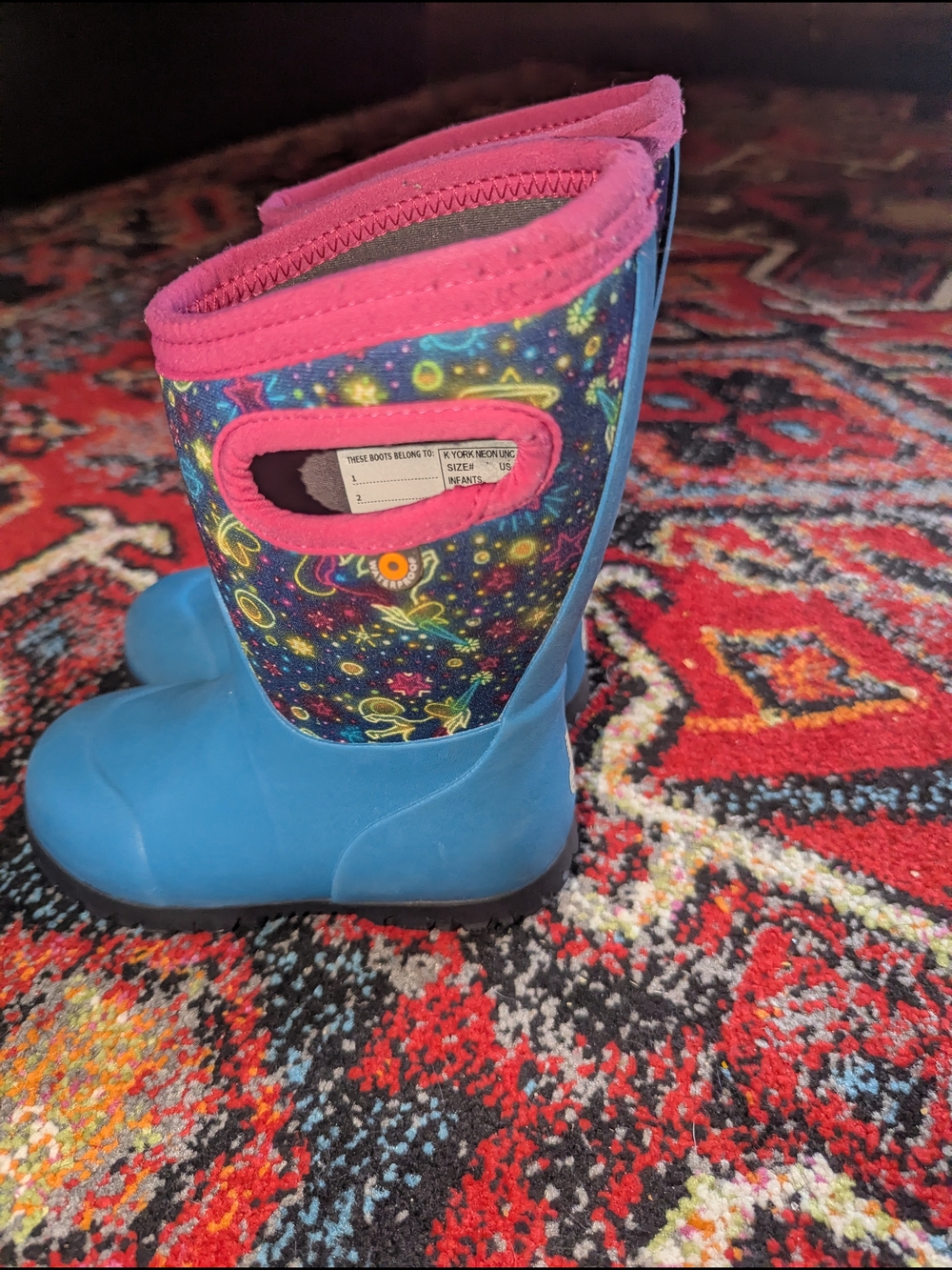 Bogs Blue Kids Galaxy Boots with Pink Trim